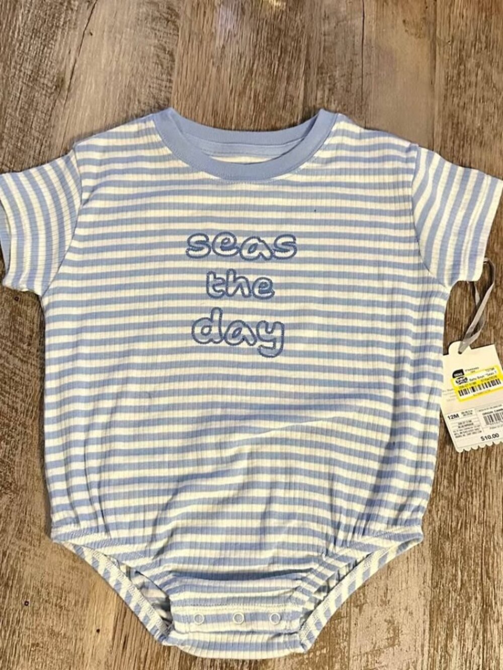 Cat & Jack Baby Boys' Blue and White Striped 'Seas the Day' Bodysuit, Size 12M